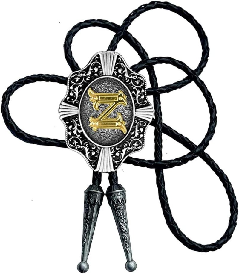 KECOL Western Letter Bolo Tie Cowboy Aalphabet A to Z Neckties Necklace for Men Women - Image 1